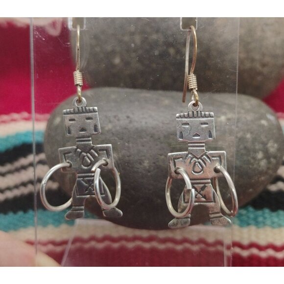 Vtg Native Bell Trading Kachina Hoop Dancer Earrings Pendant Set Sterling Silver - Picture 4 of 8